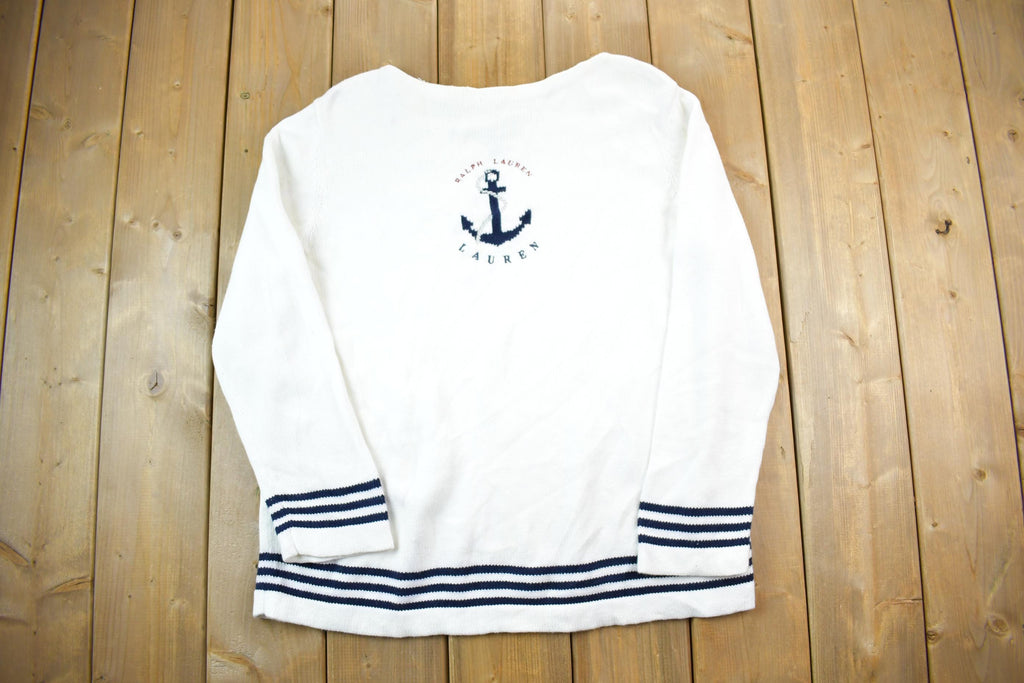 Vintage 1990s Lauren Ralph Lauren Knit Crewneck Sweater / 90s Crewneck / Made In Hong Kong / Nautical Embroidered Ralph Lauren
