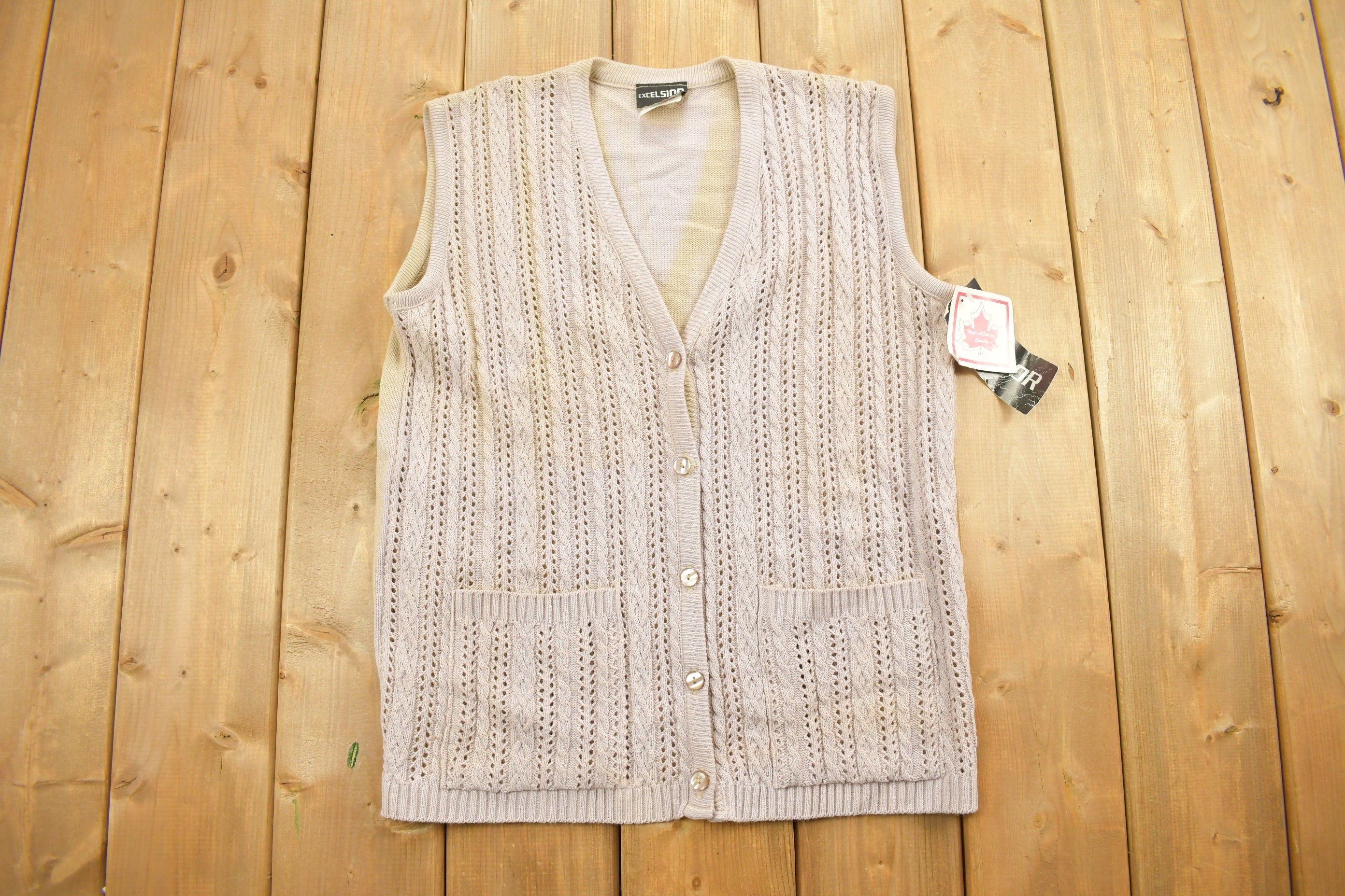 Vintage 1990s Excelsior Knitted Sweater Button Up Vest