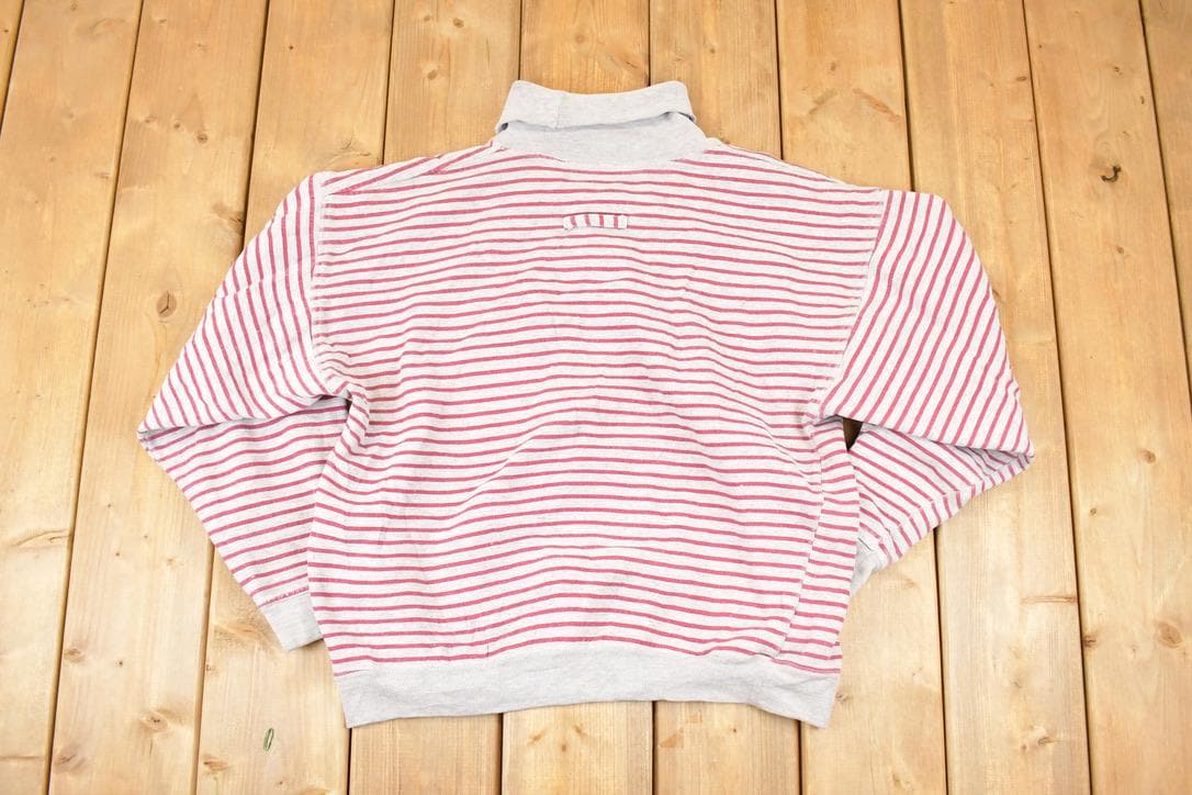 Vintage 1990s Cherokee Striped Graphic Print Turtleneck Sweatshirt Mens M