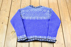 Vintage 1990s L.L. Bean Women's Merino Wool Knit Abstract Patterned Buttoned Sweater / Cozy Knit Sweater