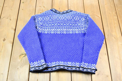 Vintage 1990s L.L. Bean Women's Merino Wool Knit Abstract Patterned Buttoned Sweater / Cozy Knit Sweater