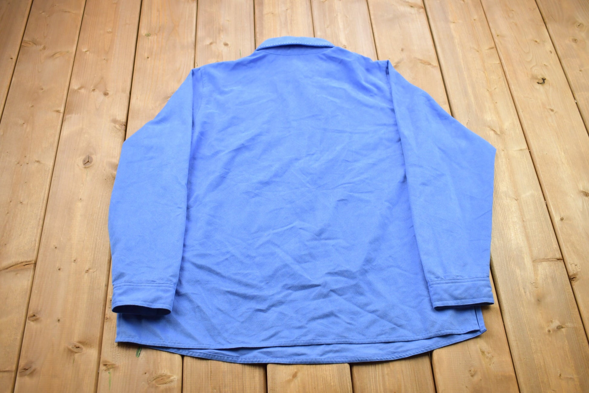 Vintage 1990s Bright Blue August Max Blank Half Button Up Shirt / 1990s Button Up / Vintage Flannel / Basic Button Up / Vintage August Max