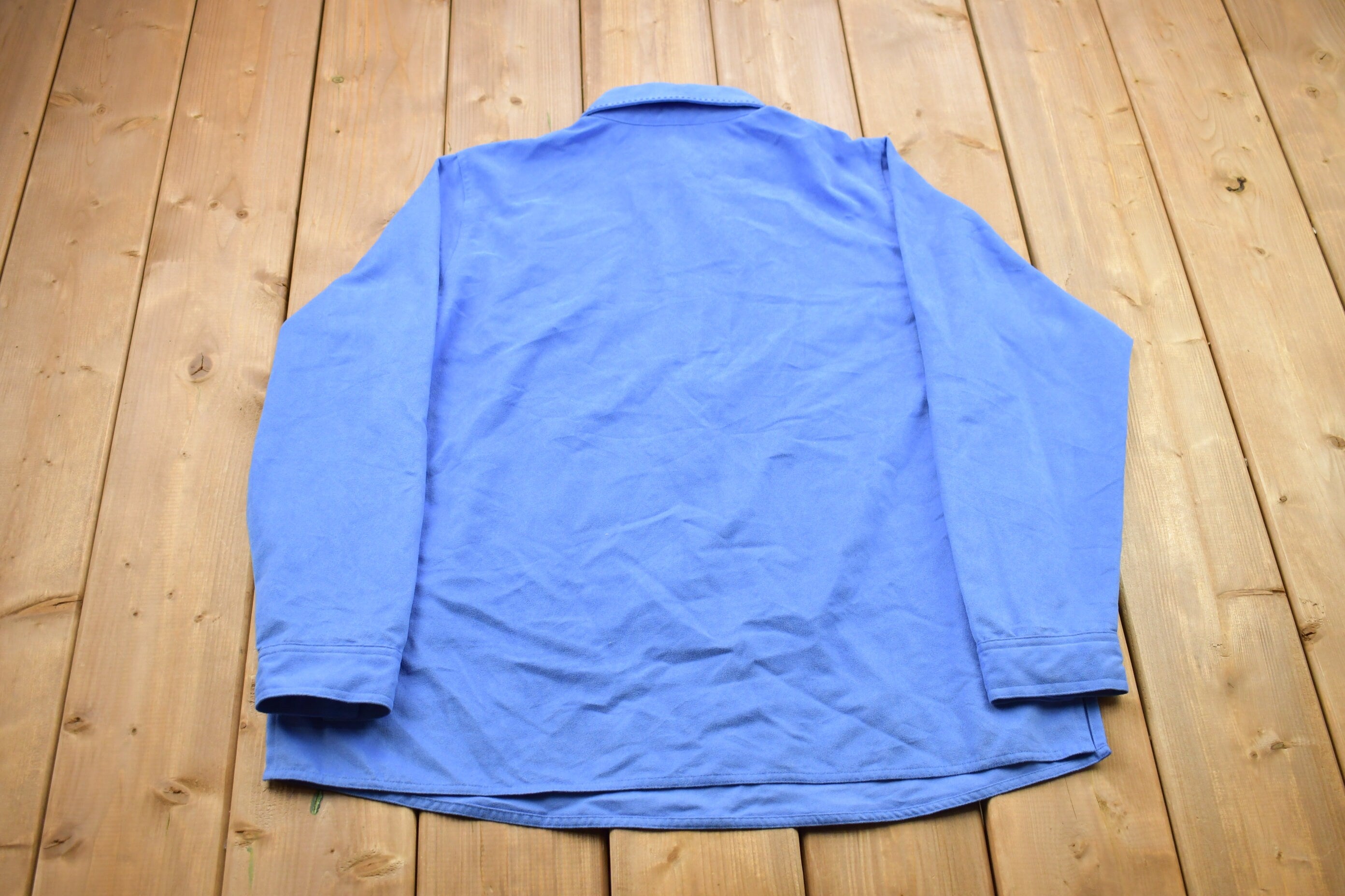 Vintage 1990s Bright Blue August Max Blank Half Button Up Shirt