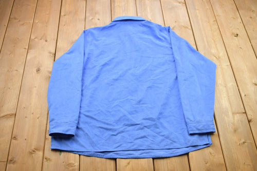 Vintage 1990s Bright Blue August Max Blank Half Button Up Shirt / 1990s Button Up / Vintage Flannel / Basic Button Up / Vintage August Max