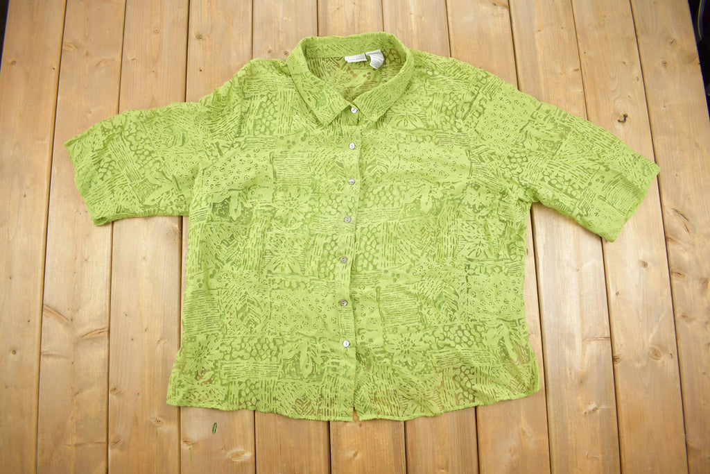 Vintage 1990s White Stag Transparent Patterned Short Sleeve Button Up