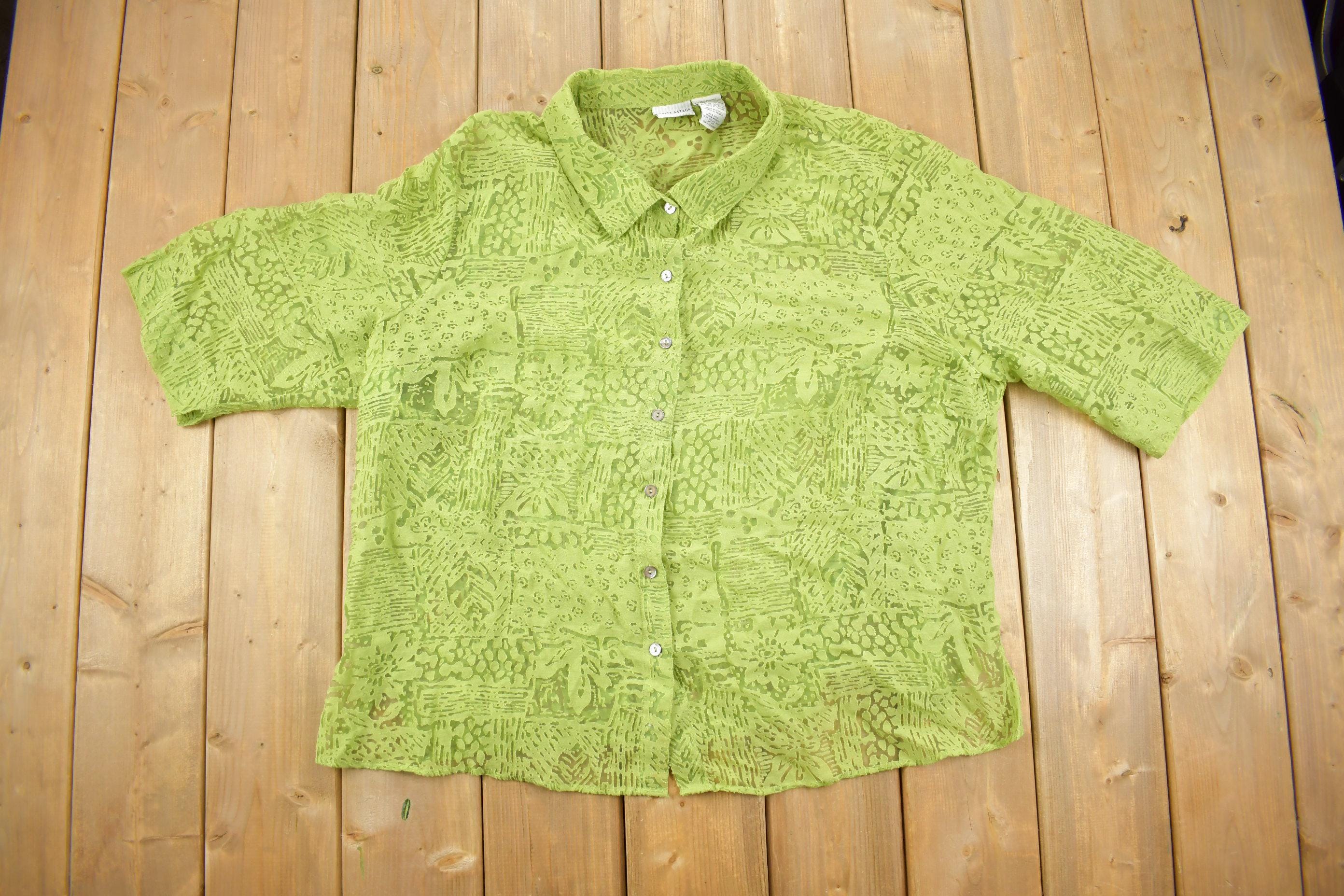 Vintage 1990s White Stag Transparent Patterned Short Sleeve Button Up