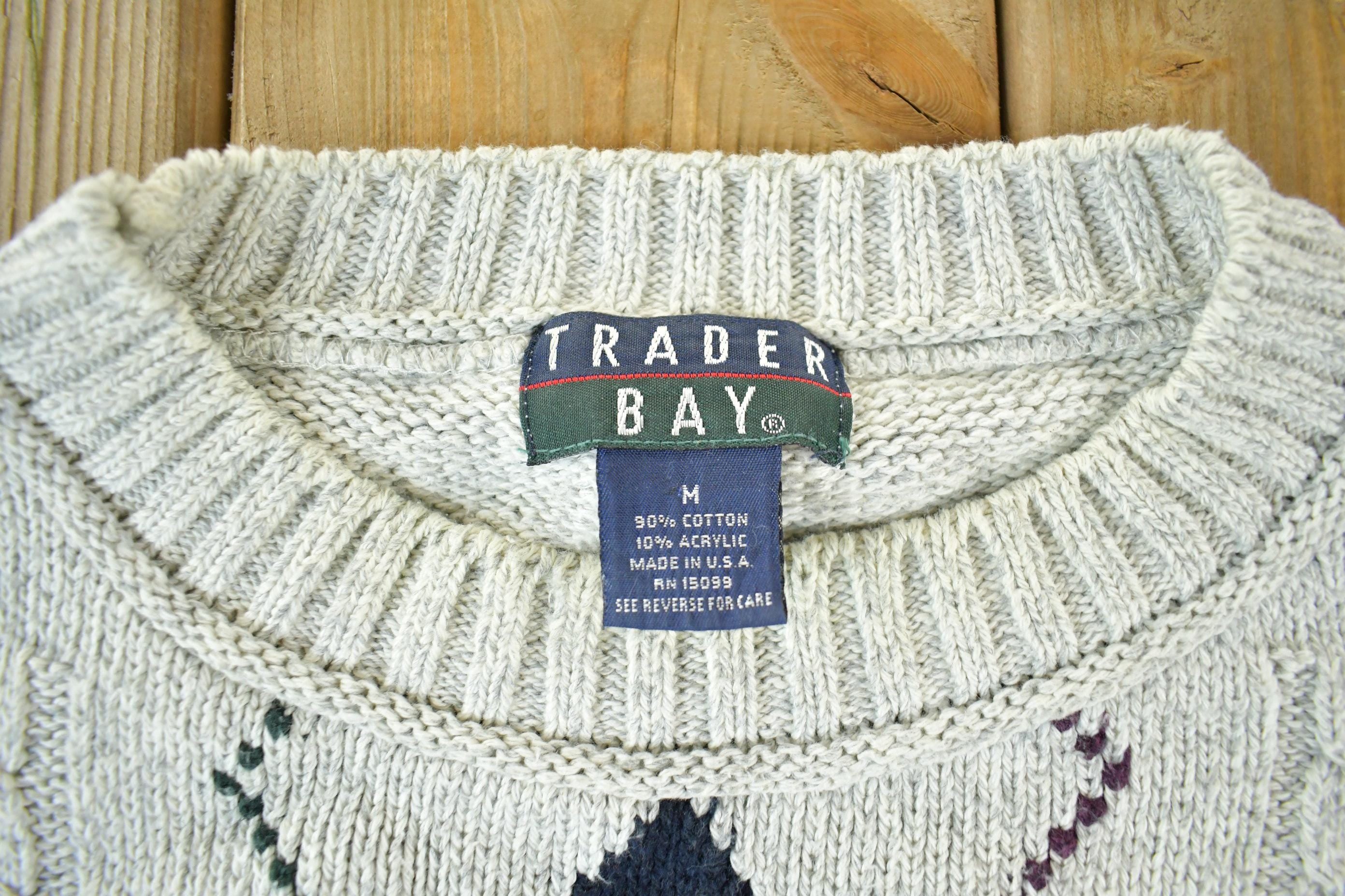 Vintage 1990s Trader Bay Knit Argyle Pattern Crewneck Sweater Mens Medium