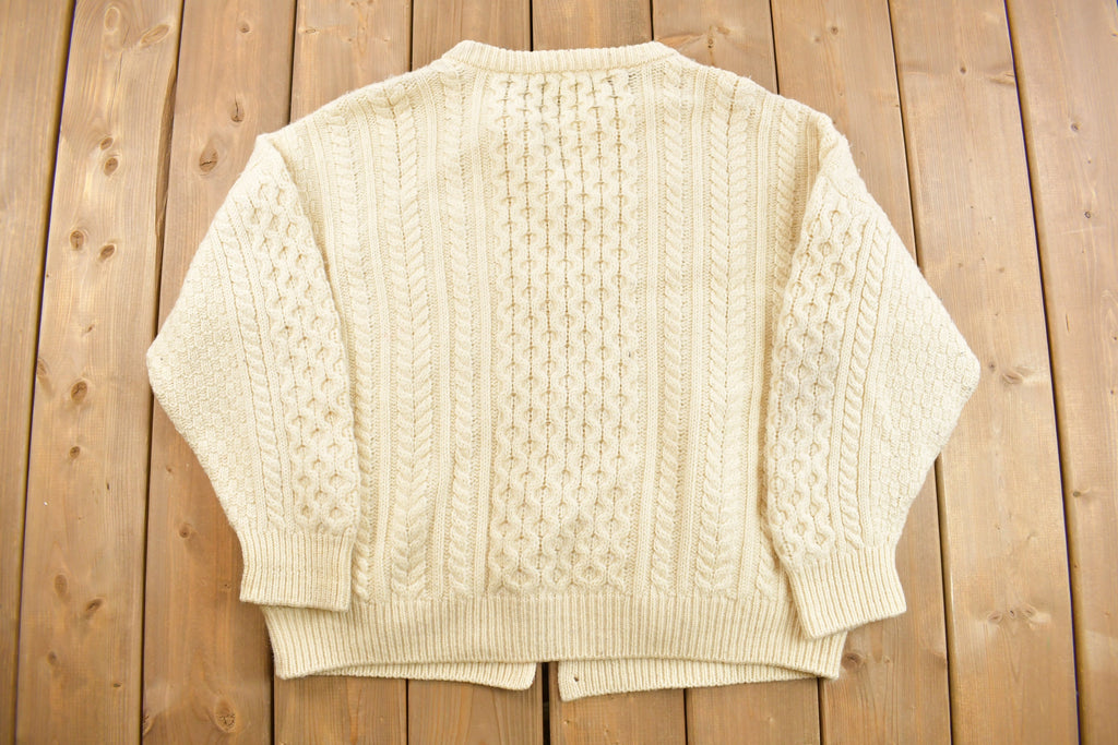 Vintage 1980s Latchfords 100% Wool 3D Cable Knit Cardigan Sweater