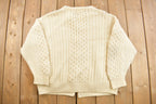 Vintage 1980s Latchfords 100% Wool 3D Cable Knit Cardigan Sweater