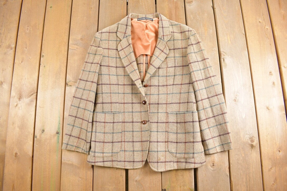 Vintage 1980s Paula Saker Plaid Wool Blazer / Womens Blazer / Formal Blazer / Casual Wear / 70s Blazer / Vintage Blazer / 80s Blazer