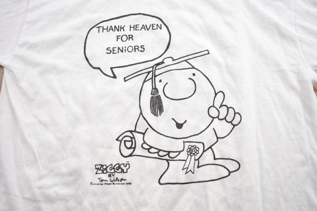 Vintage 1981 Ziggy By Tom Wilson Thank Heaven For Seniors Class of '81 Graphic T-Shirt
