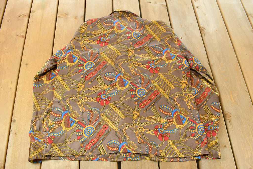 Vintage 1990s Marcella Silk Style Button Up Shirt Women's XL / 90s Shirt / Abstract Pattern / Casual Shirt / All Over Print