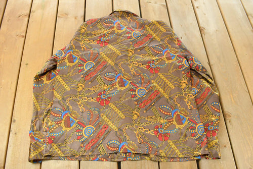 Vintage 1990s Marcella Silk Style Button Up Shirt Women's XL / 90s Shirt / Abstract Pattern / Casual Shirt / All Over Print