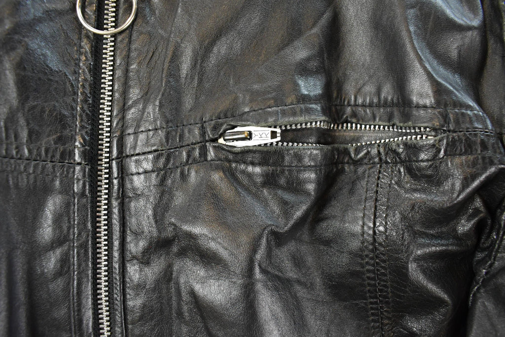 Vintage 1980s Sears Leather Moto Cafe Racer Biker Jacket Men's Large