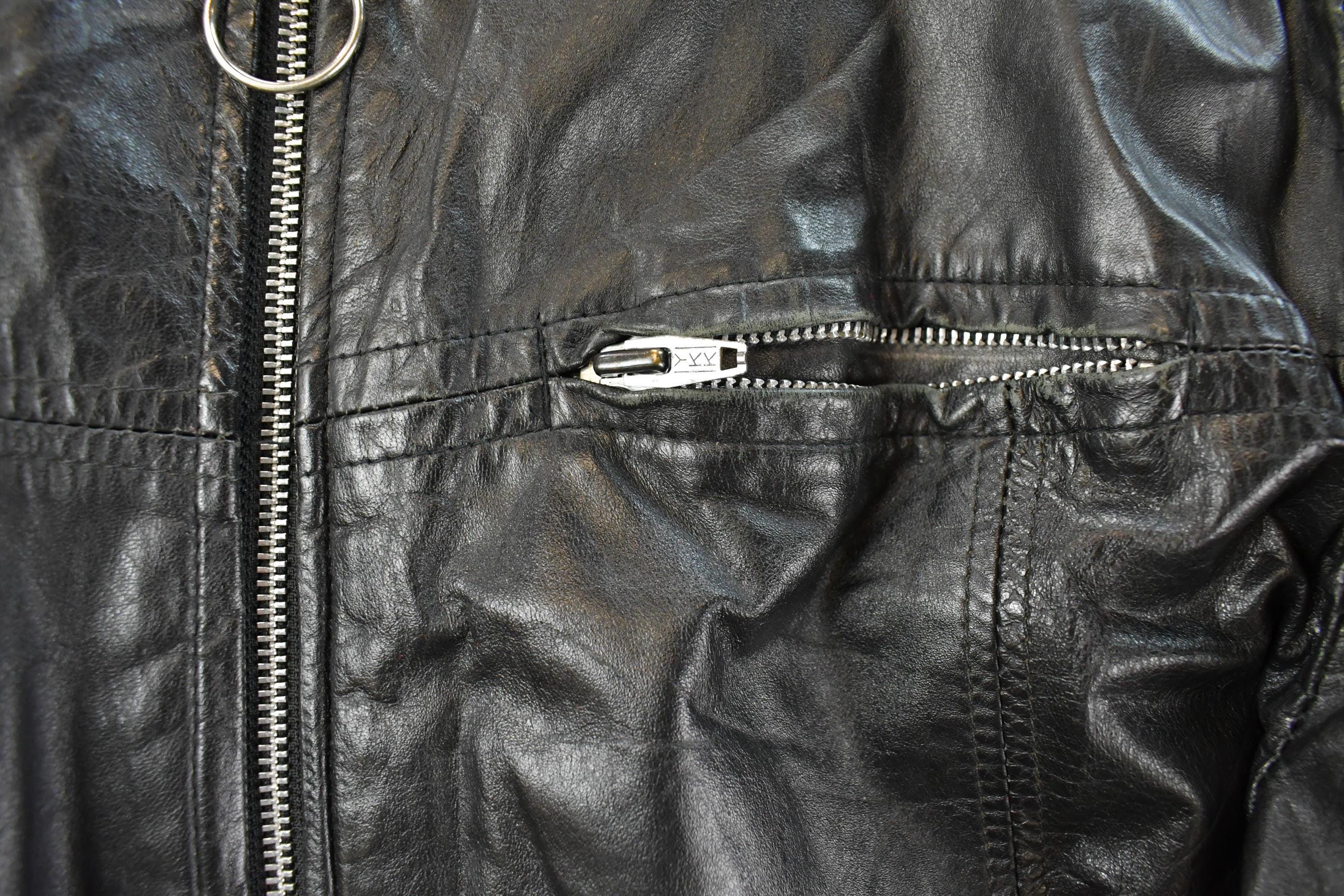 Vintage 1980s Sears Leather Moto Cafe Racer Biker Jacket Men's Large