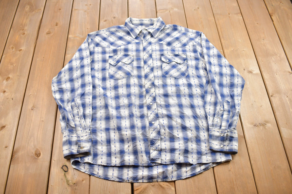 Vintage 1990s Wrangler Rustler Plaid Western Flannel Button Up Shirt