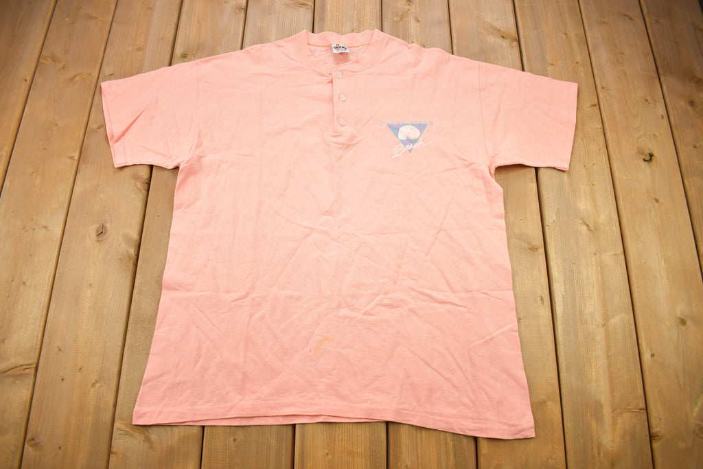 Vintage 1990s Cocoa Beach Graphic Souvenir Henley T Shirt