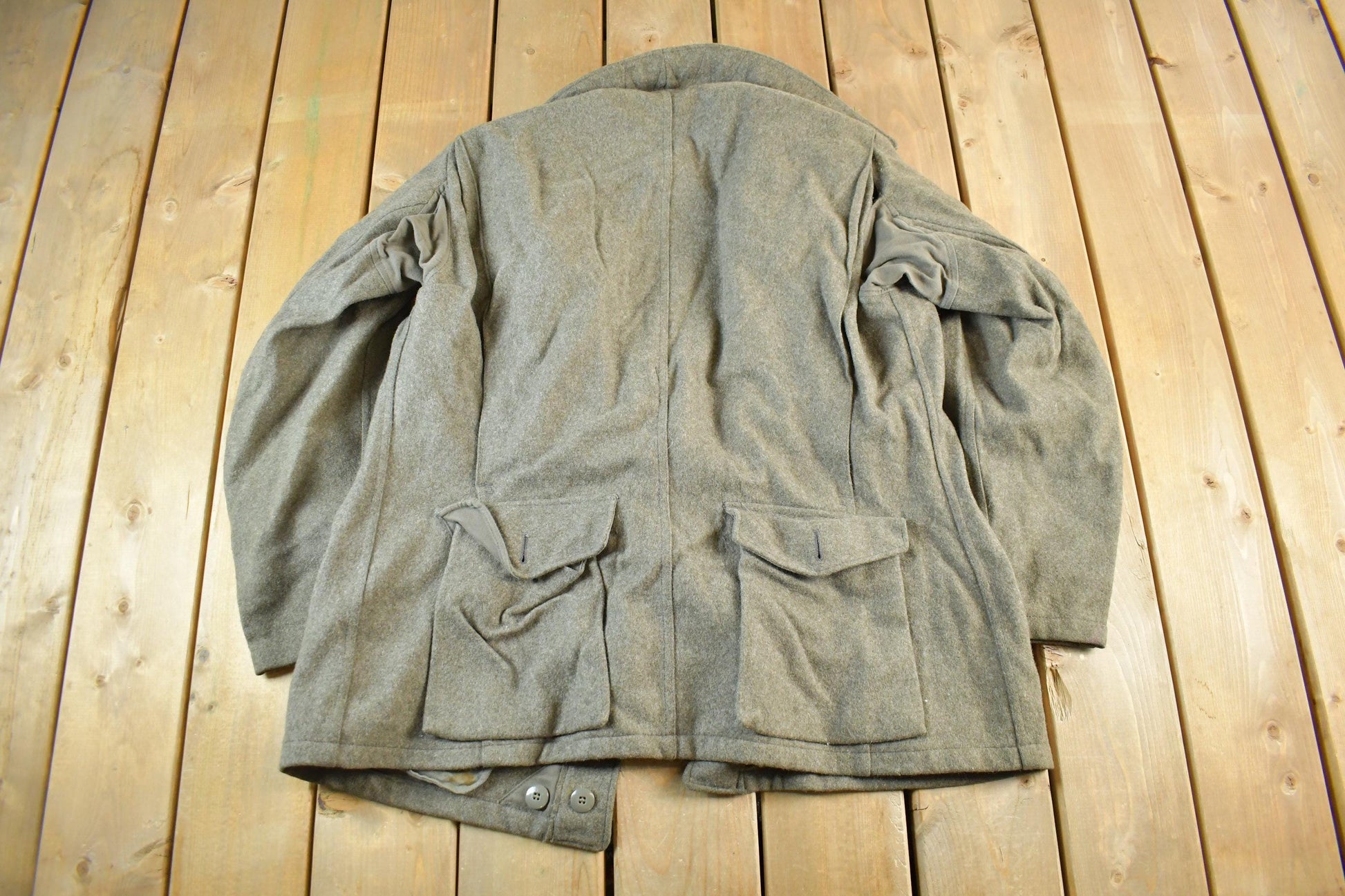 Vintage 1940s WW2 Era European Military Wool Collared Army Jacket Men's Large