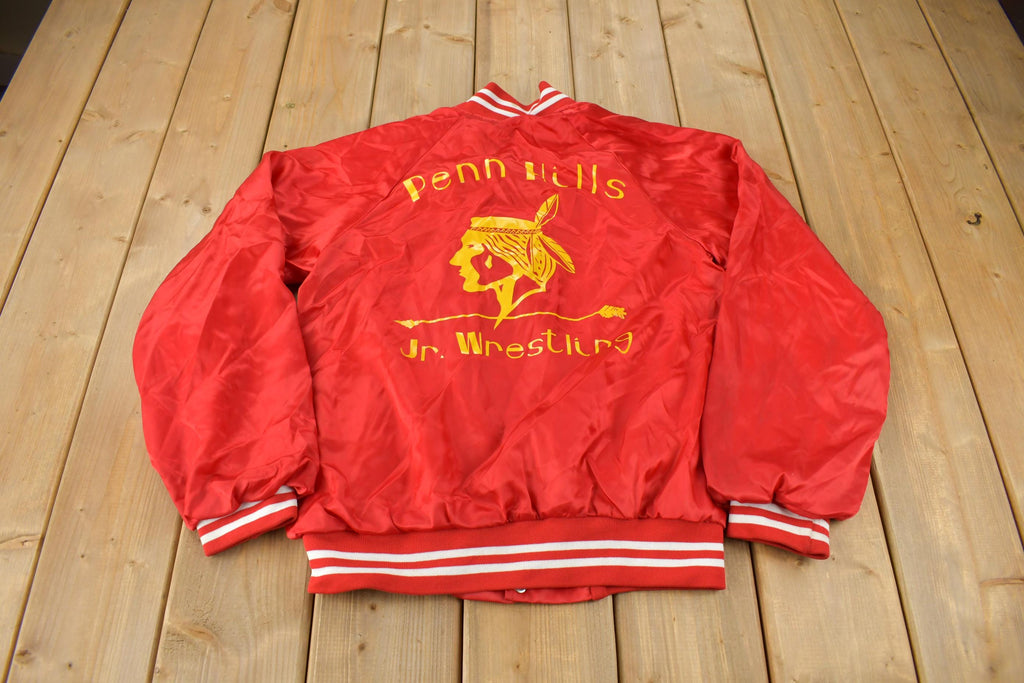 Vintage 1980s Penn Hills Jr. Wrestling Snap Button Satin Jacket Made In USA