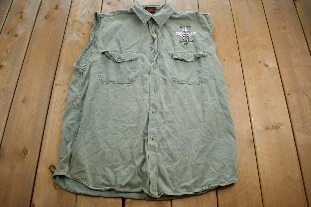 Vintage 2004 Bike Week Daytona Beach USA Muscle Button Up Shirt
