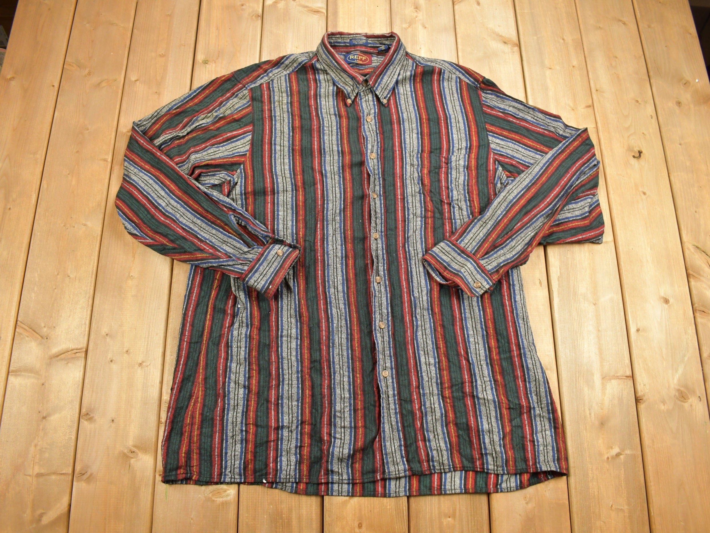 Vintage 1990s REPP Vertical Striped Button Up Shirt