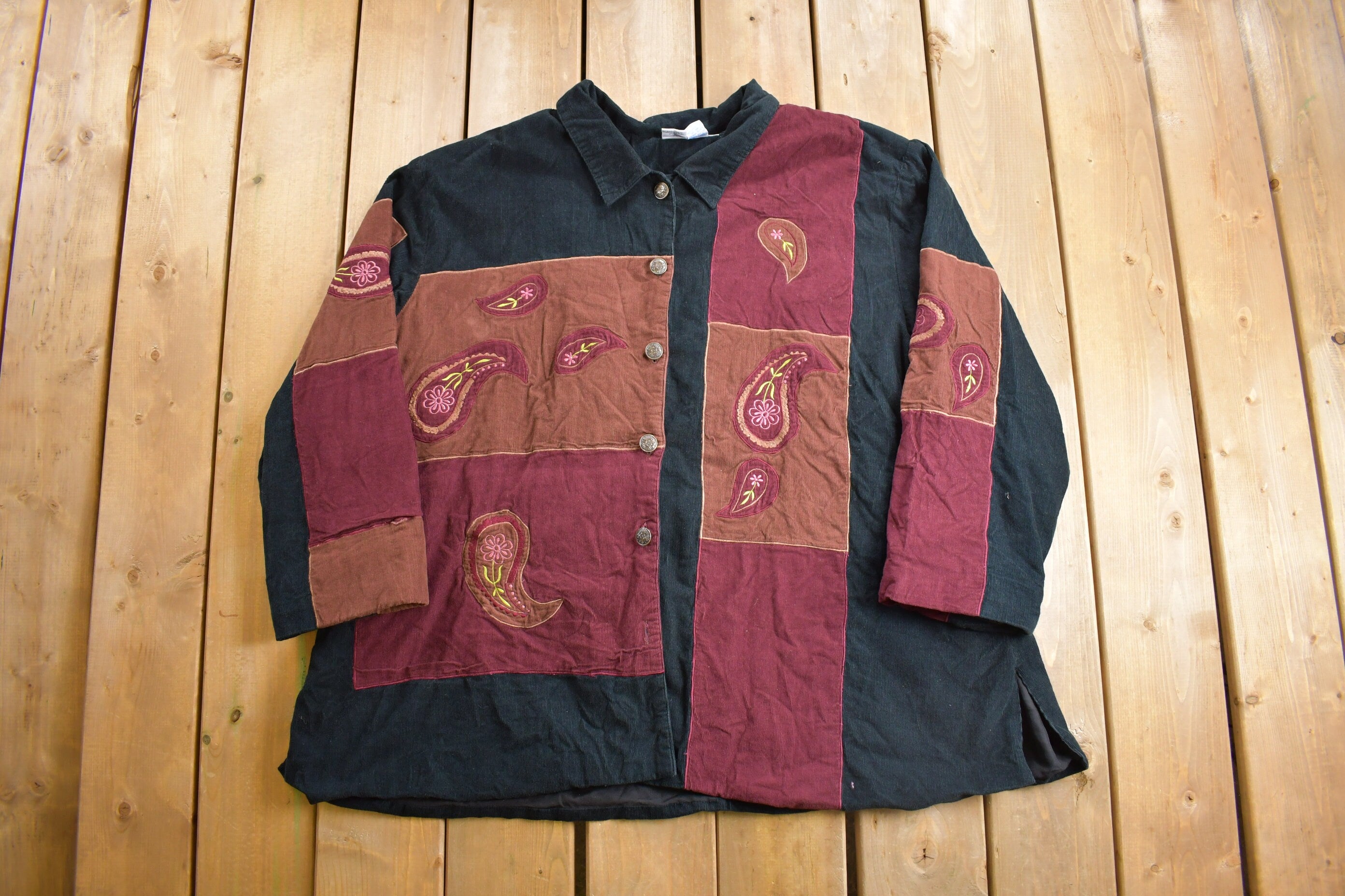 Vintage 1990s Junonia Paisley Corduroy Casual Button Up Shirt