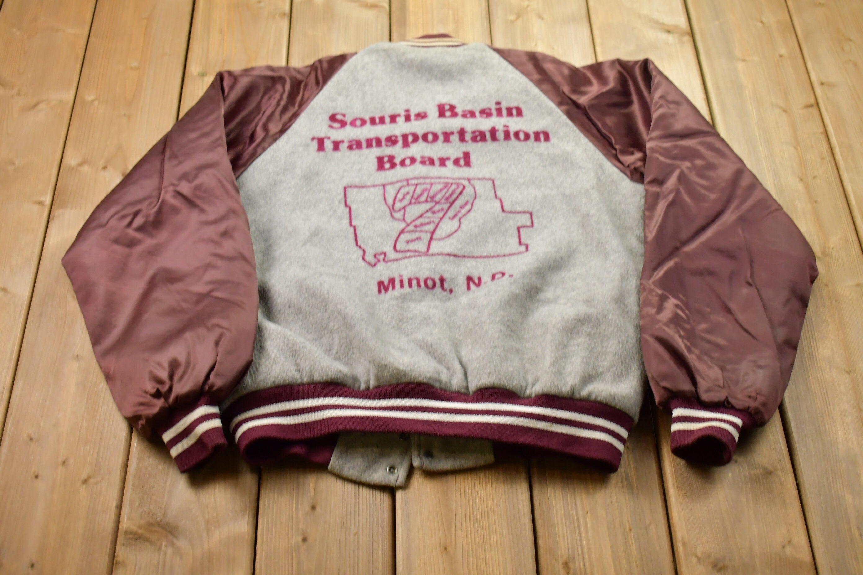 Vintage 1980s Hartwell Transportation Board Satin Bomber Jacket