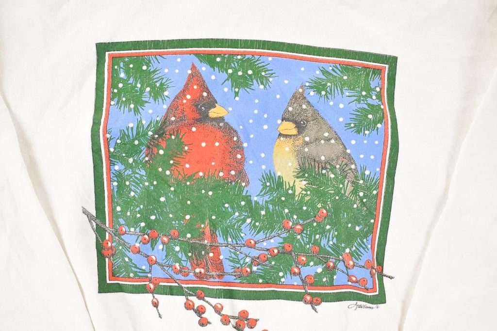 Vintage 1990s Artisans Winter Birds Turtleneck Sweatshirt Men's L