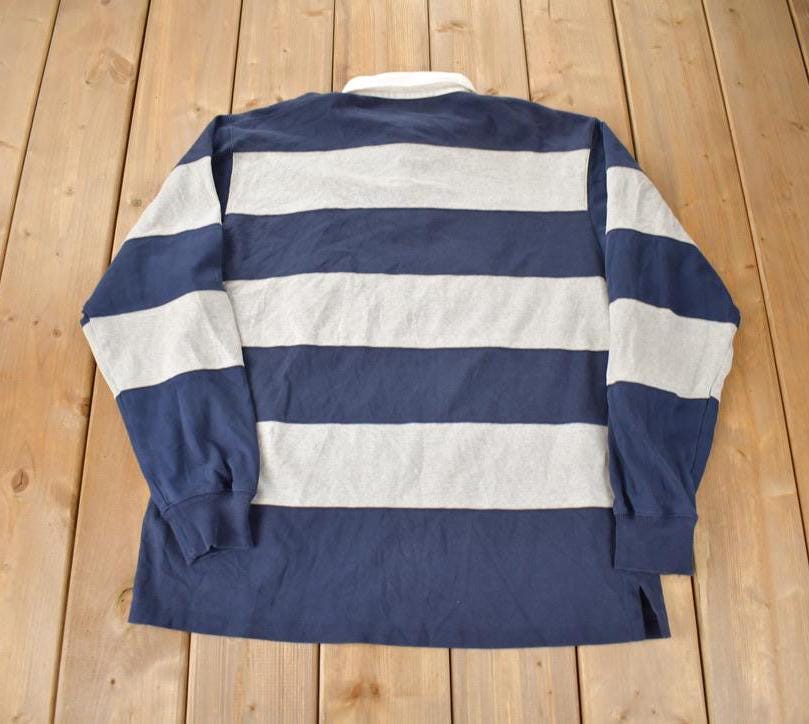 Vintage 1990s Polo By Ralph Lauren Embroidered Small Pony Striped Rugby Sweater Size M