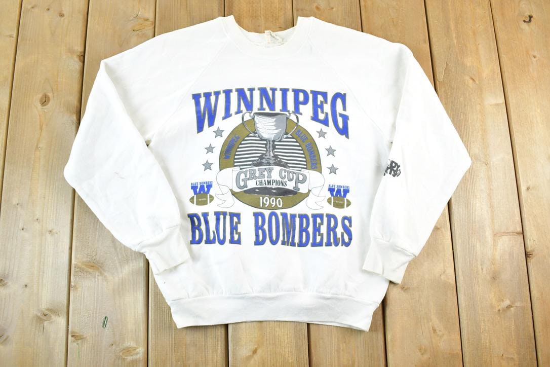 Vintage 1990 Winnipeg Blue Bombers Grey Cup Champions CFL Crewneck Sweatshirt Mens M