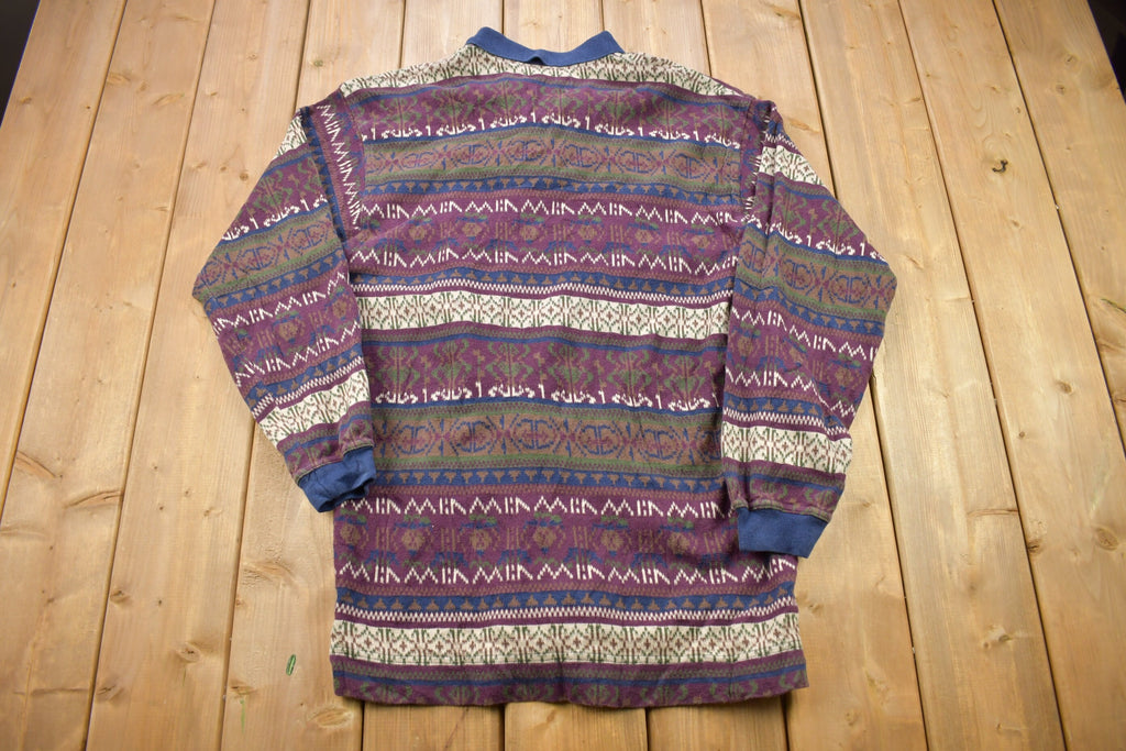 Vintage 1990s Quarter Button Collared Aztec Pattern Sweatshirt