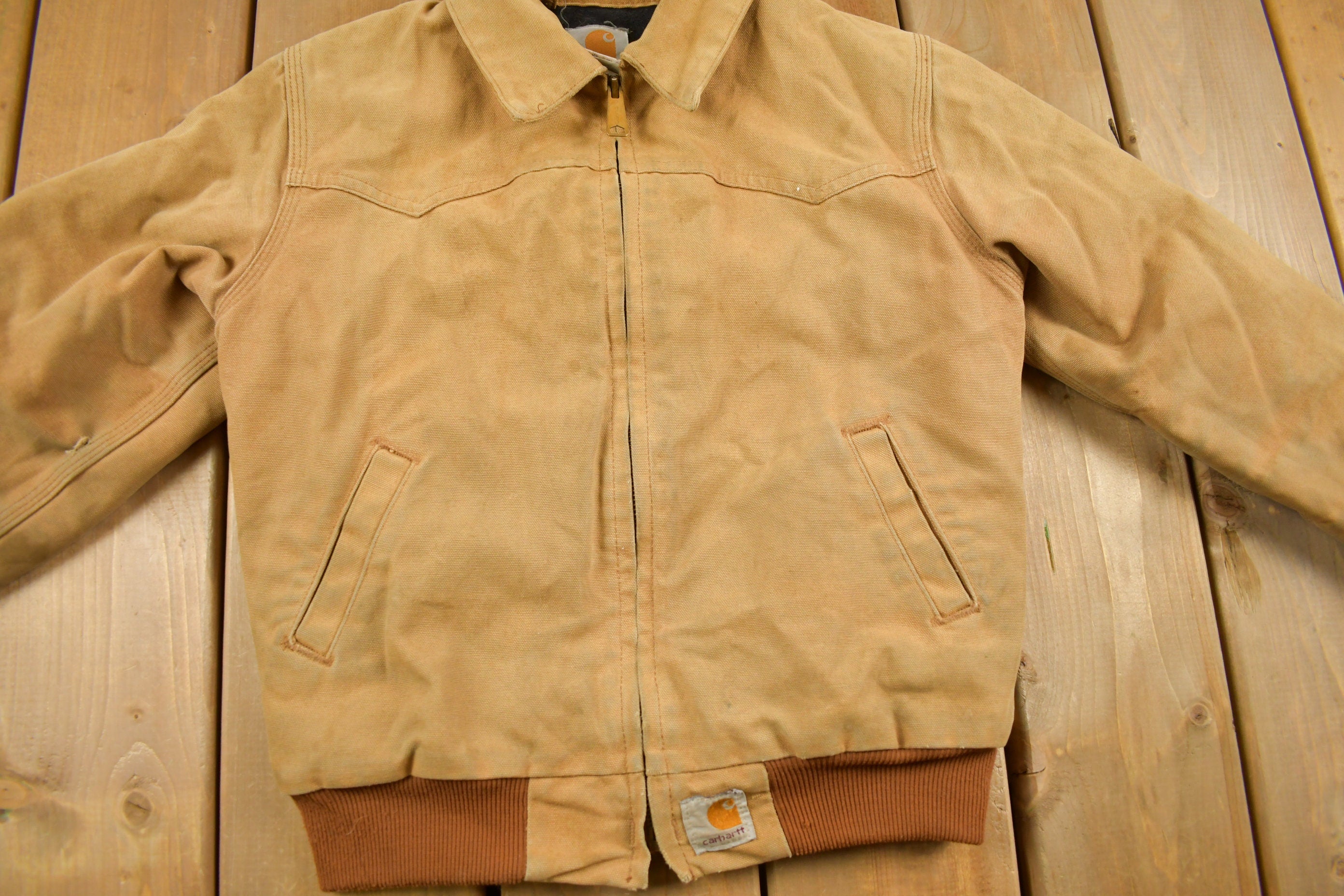 Vintage 1990s Carhartt Beige Traditional Kids Size Work Jacket