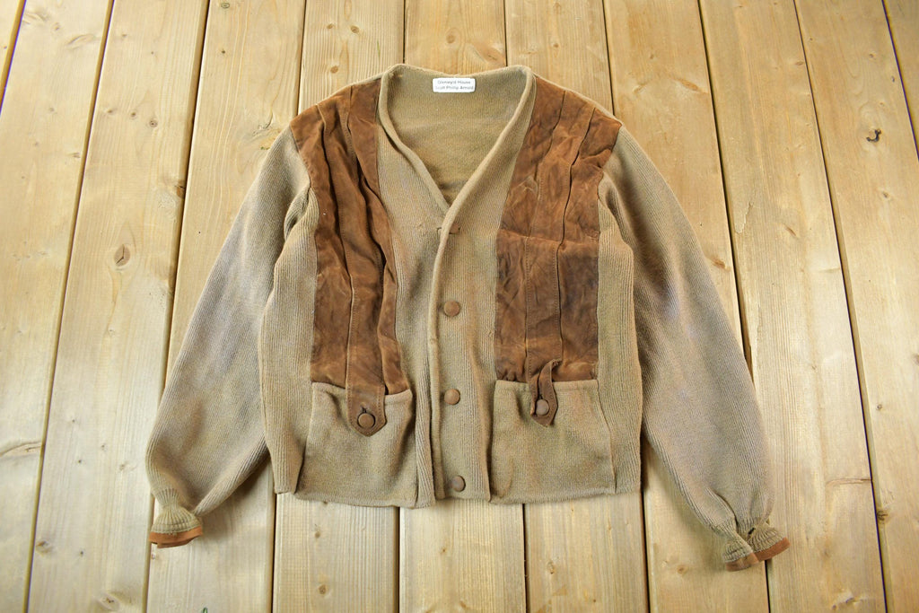 Vintage 1970s 1980s Beltinka Suede Leather Knit Cardigan Sweater Women's Small  Vintage Cardigan  Suede Button Up  Preppy  True Vintage