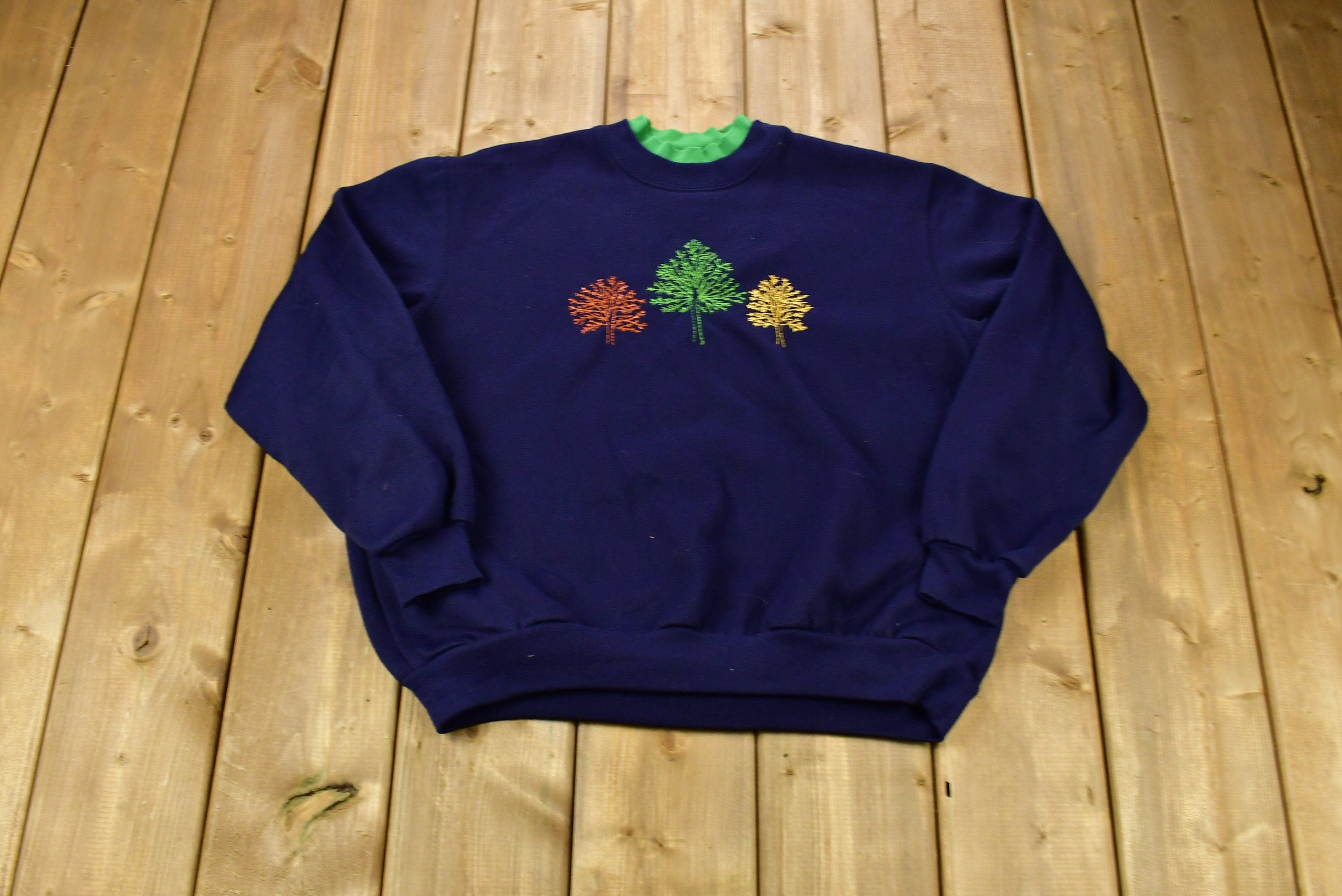Vintage 1980s Autumn Fall Embroidered Trees Graphic Crewneck