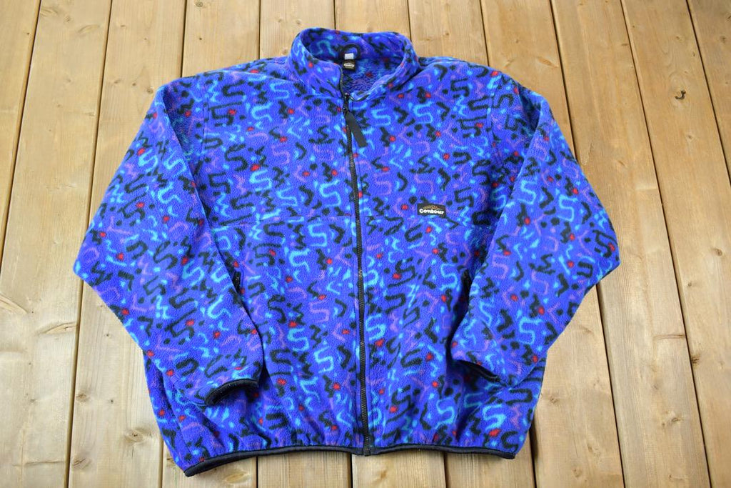 Vintage 1990s Contour Outdoors AOP Neon Abstract Pattern 90s Fleece Sweater