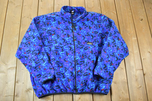 Vintage 1990s Contour Outdoors AOP Neon Abstract Pattern 90s Fleece Sweater / Outdoorsman / 90s Sweater / Streetwear / Hiking / Fleece Zip