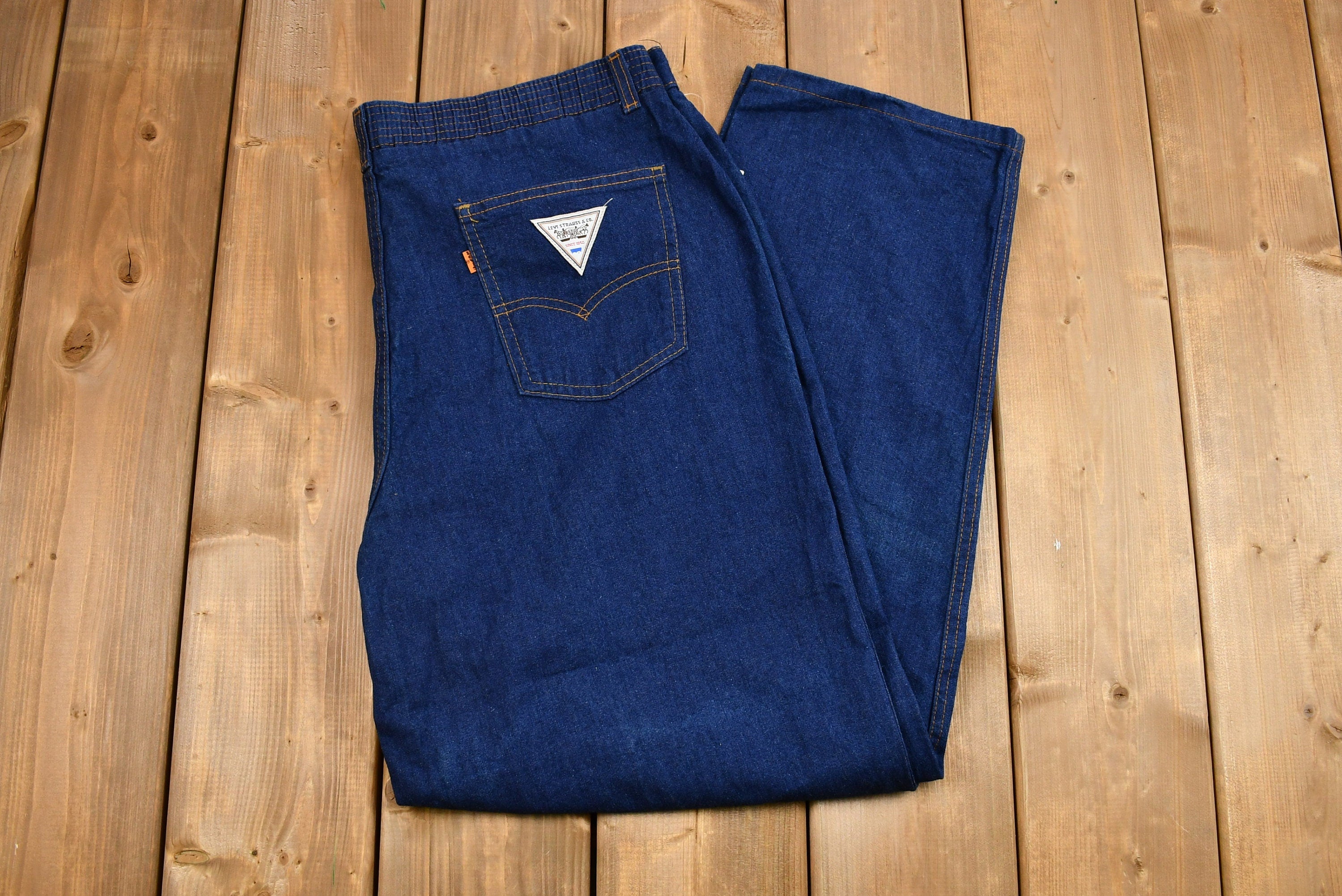 Vintage 1985 Deadstock Levi's Elastic Back Full Fit Dark Wash Orange Tab Jeans
