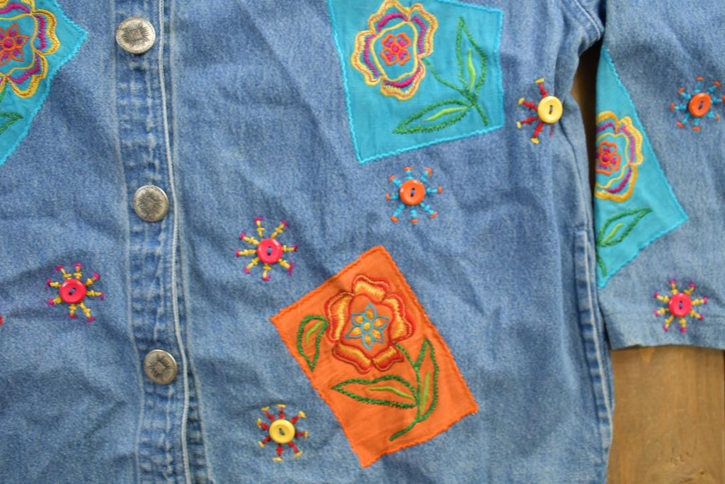 Vintage 1990s Tantrums Embroidered Jean Button Up Shirt