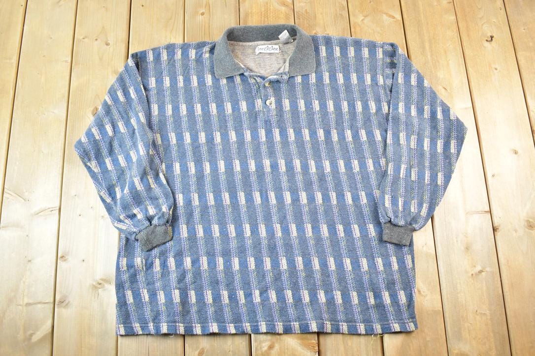 Vintage 90s Abstract Knit Collared Sweater - Mens XL