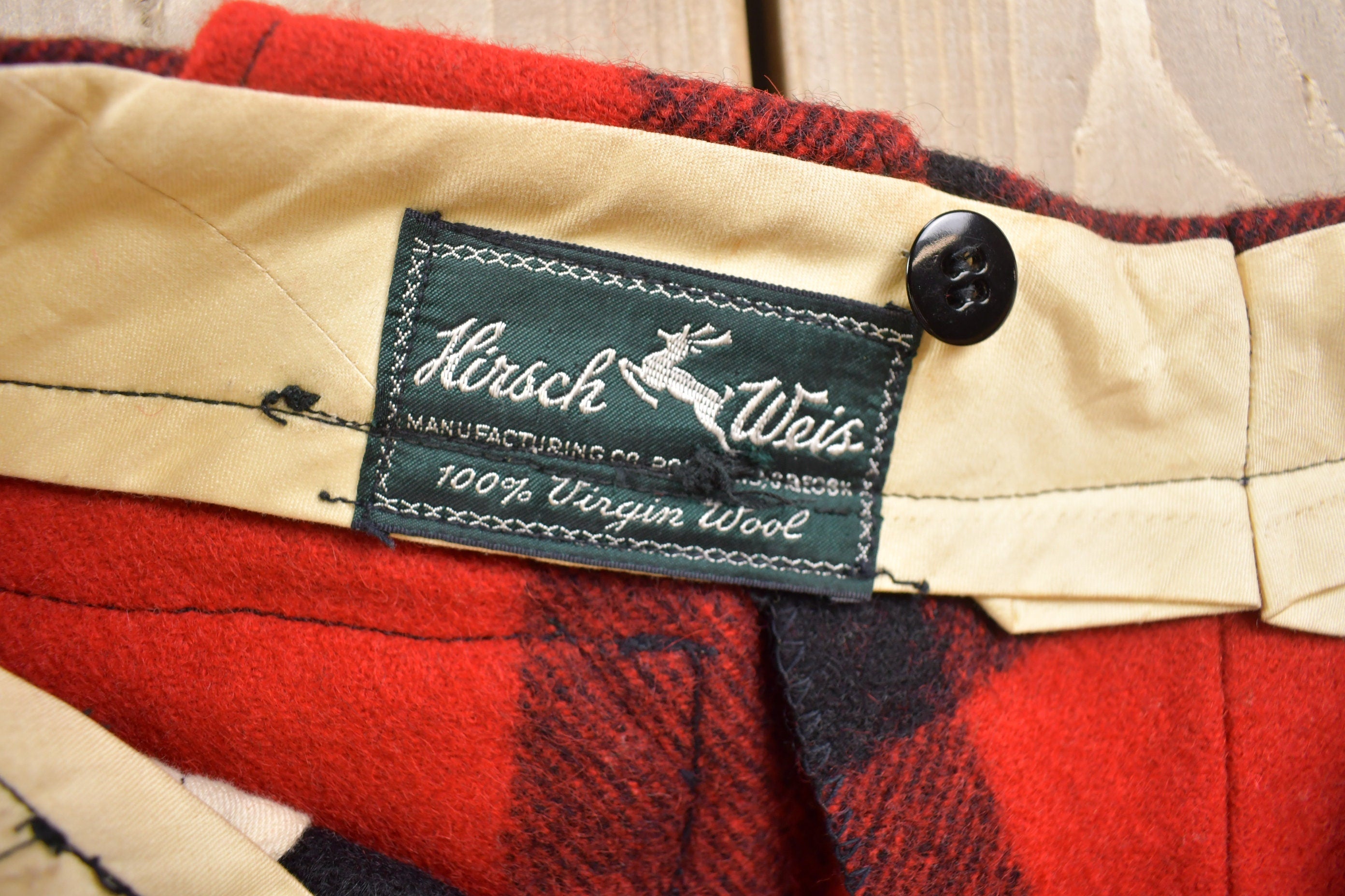 Vintage 1950s Hirsch Weis Red Plaid Wool Trousers 36 x 31
