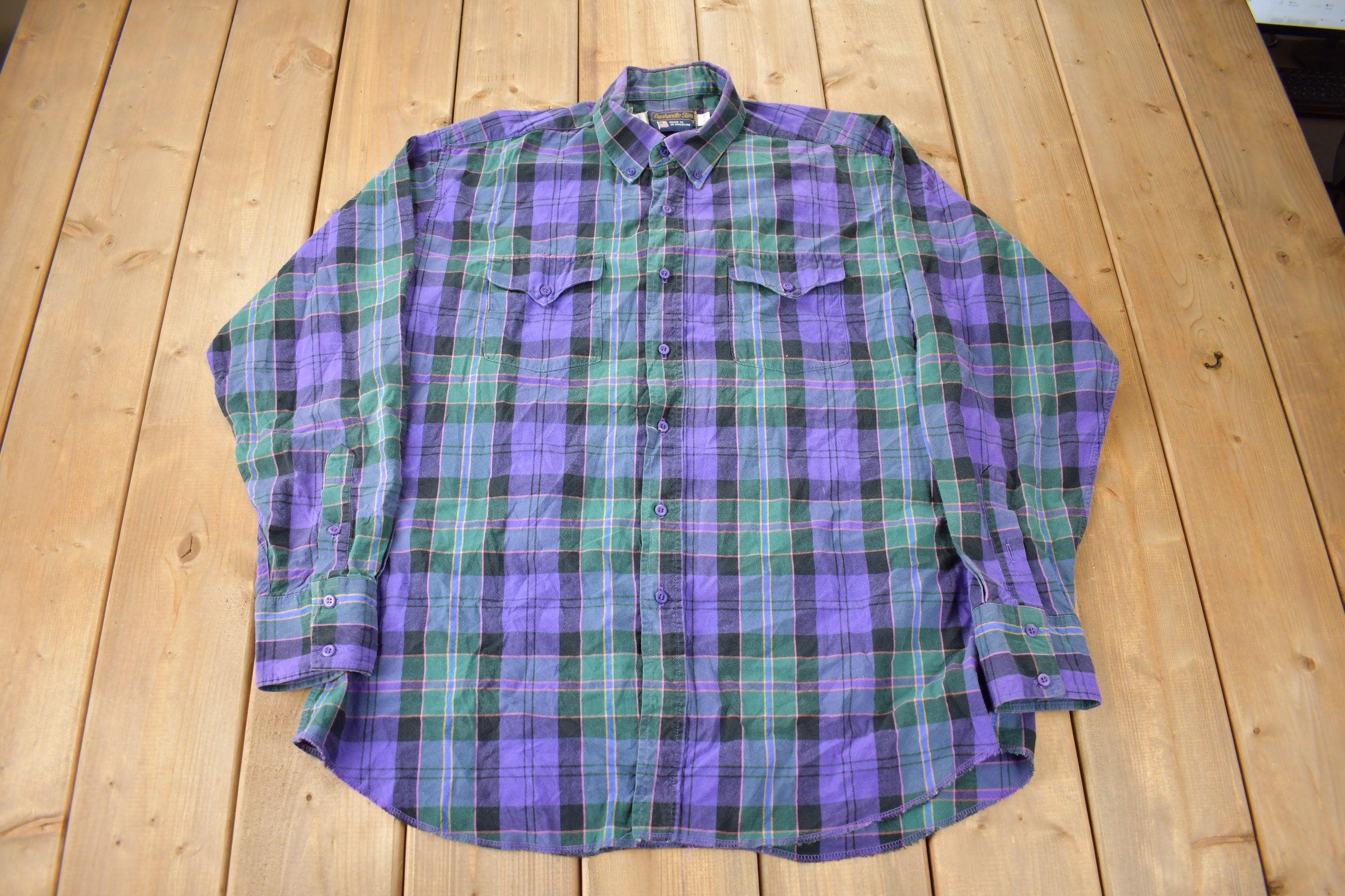 Vintage 1980s Panhandle Slim Western Style Plaid Button Up Shirt
