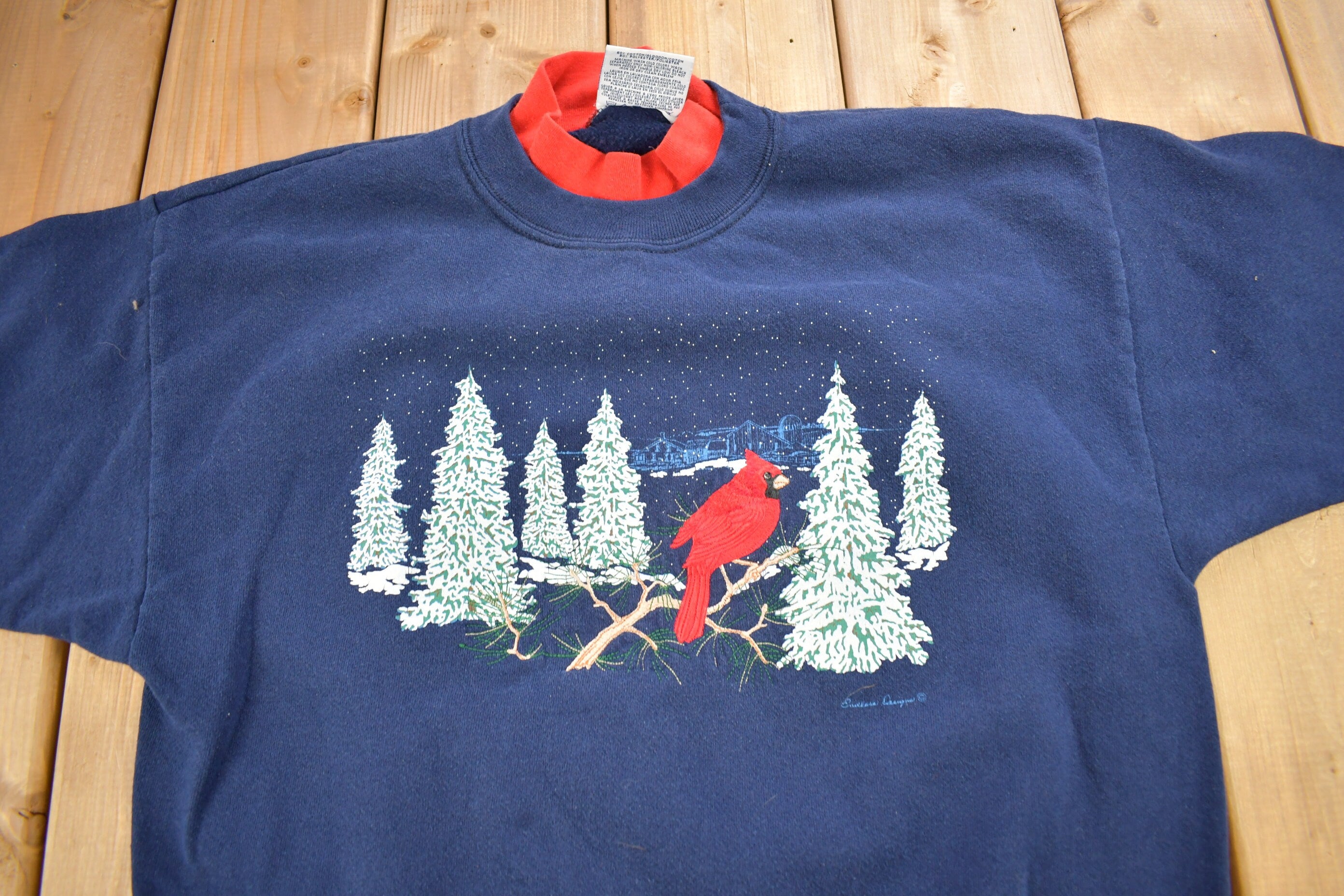Vintage 1990s Cute Cardinal Bird Theme Crewneck Sweater