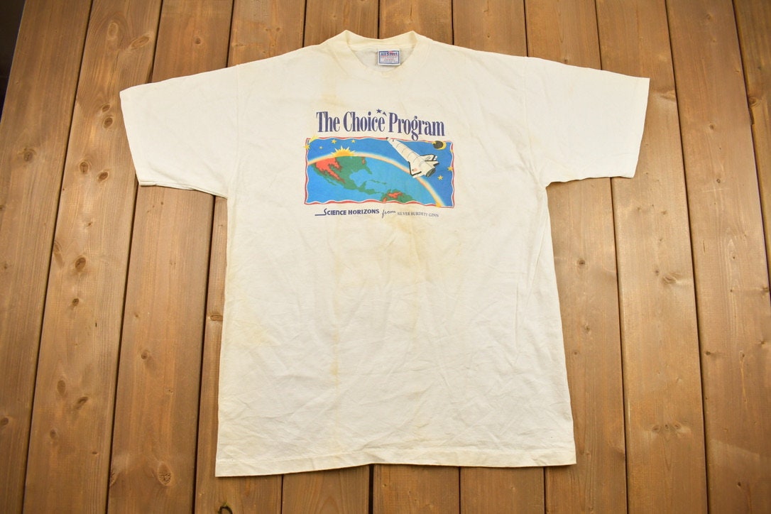 Vintage 1990s Space Rocket Ship The Choice Program Graphic T Shirt