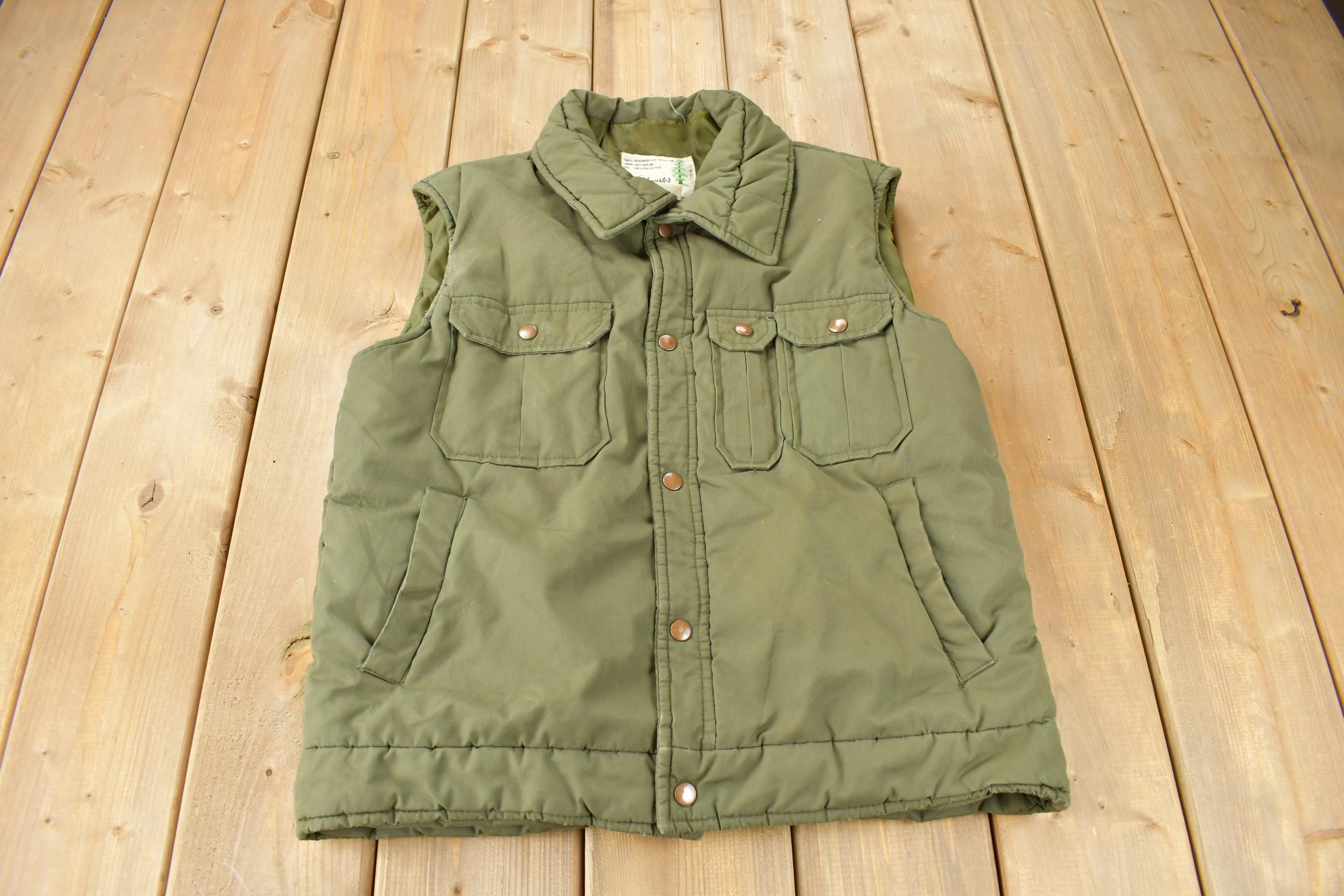 Vintage 1980s Sears Field-Masters Green Puffer Vest