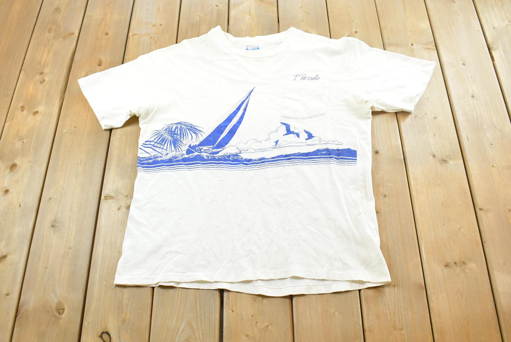 Vintage 1985 Florida Sailing Souvenir T Shirt Men's L