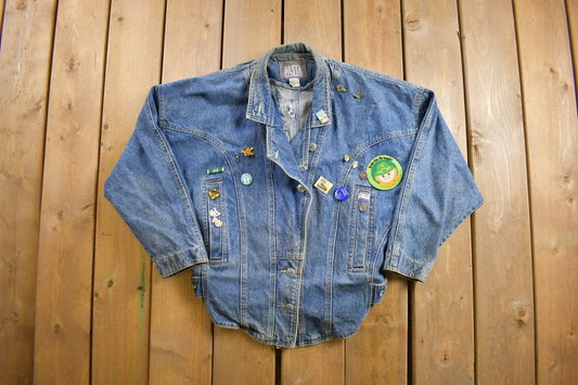 Vintage 1980s Pasta Denim Jean Jacket / Pins / Vintage Denim / Streetwear / Vintage Fall Outerwear / Fall Jacket / 80s denim