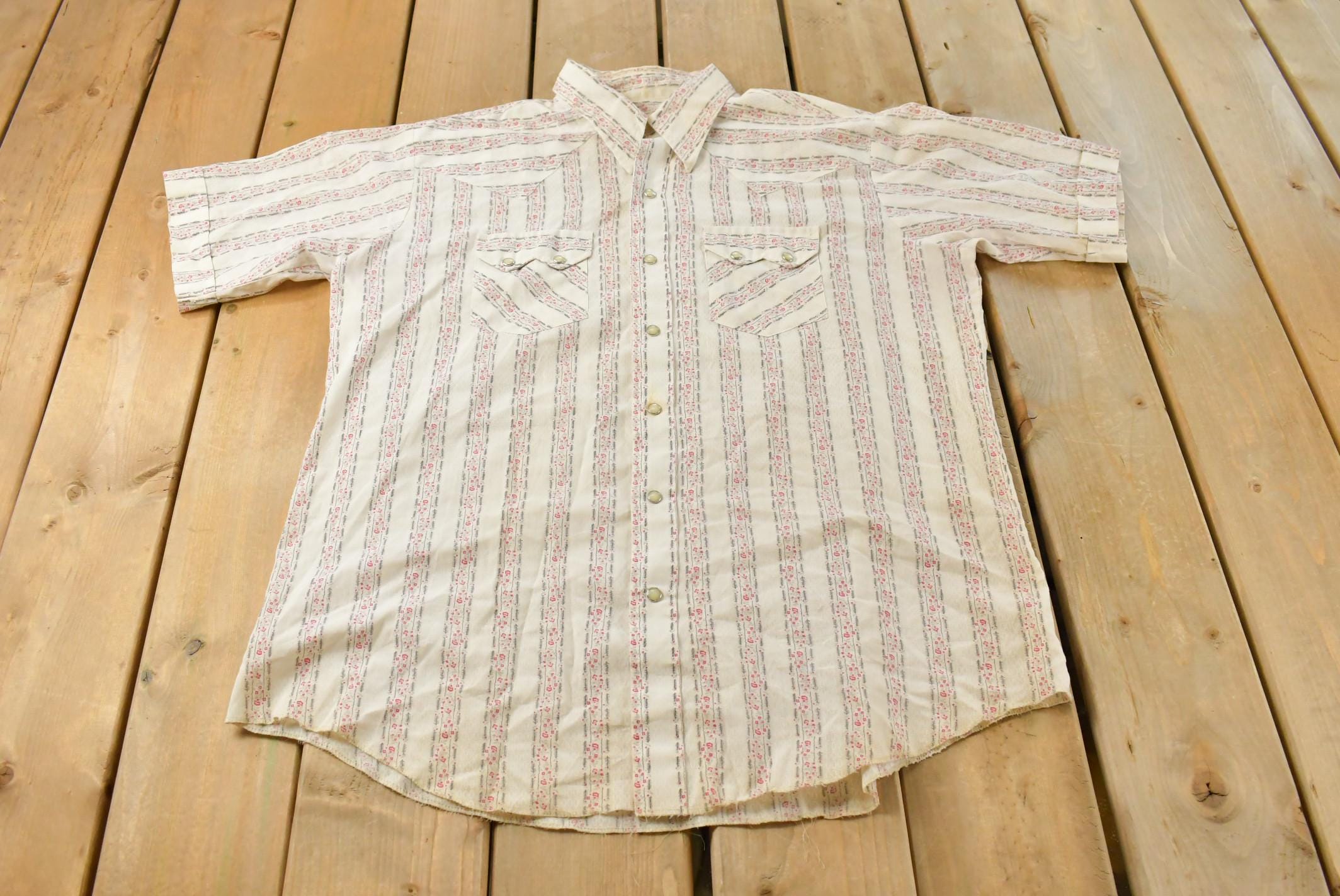 Vintage 1980s Western Shirt Pearl Snap Short Sleeve Button Up Shirt Mens XL