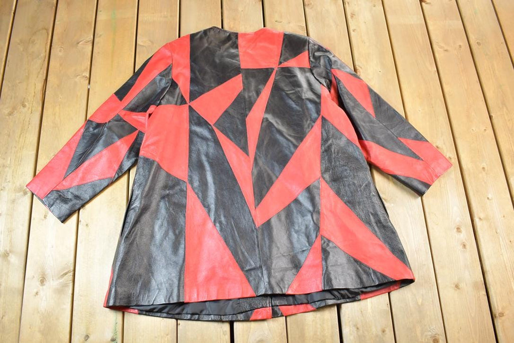 Vintage 1990s Via Accenti Leather Fashion Colour Block Jacket