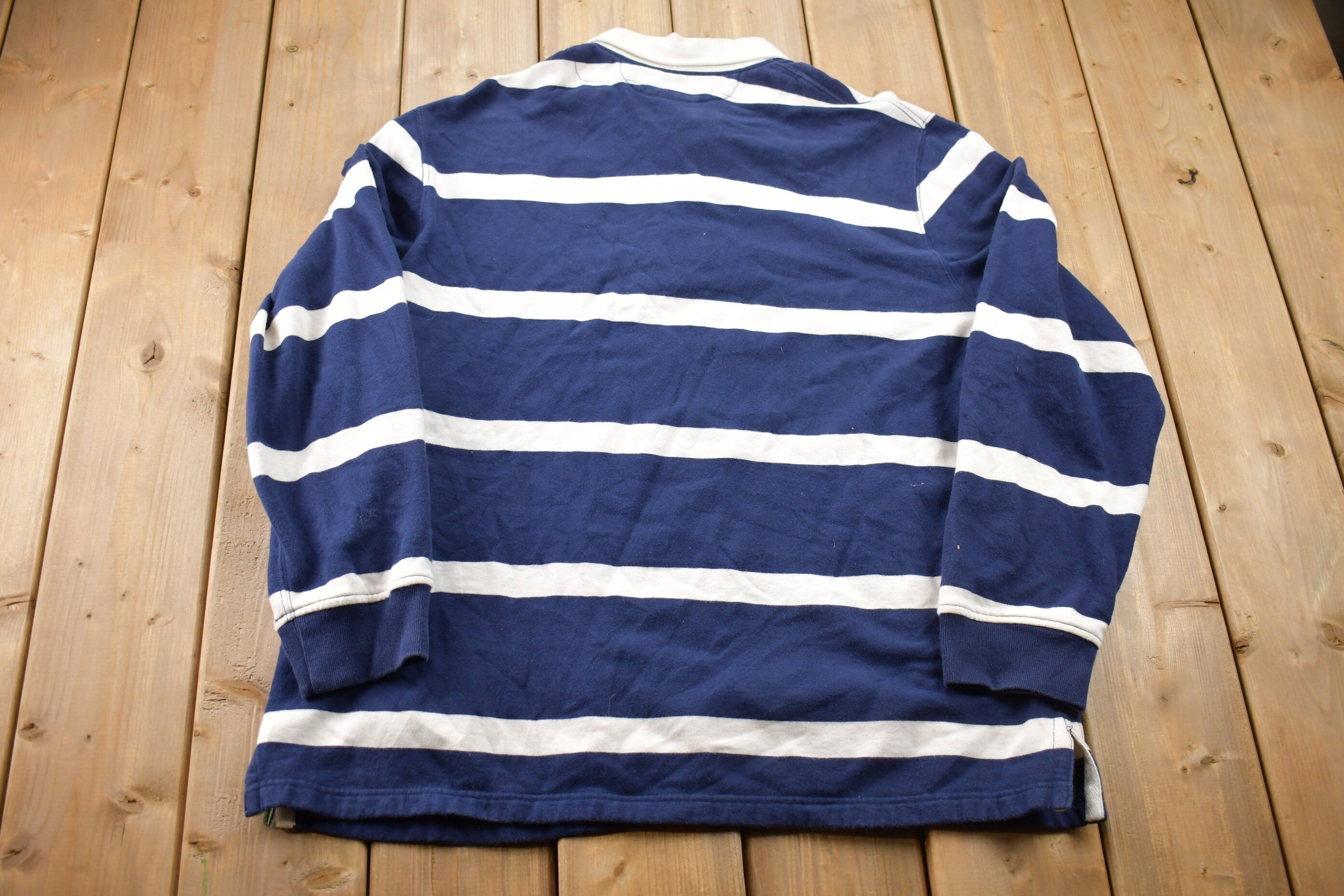 Vintage 1990s Polo Ralph Lauren Yellow Horse Stripped Embroidered Rugby Sweatshirt