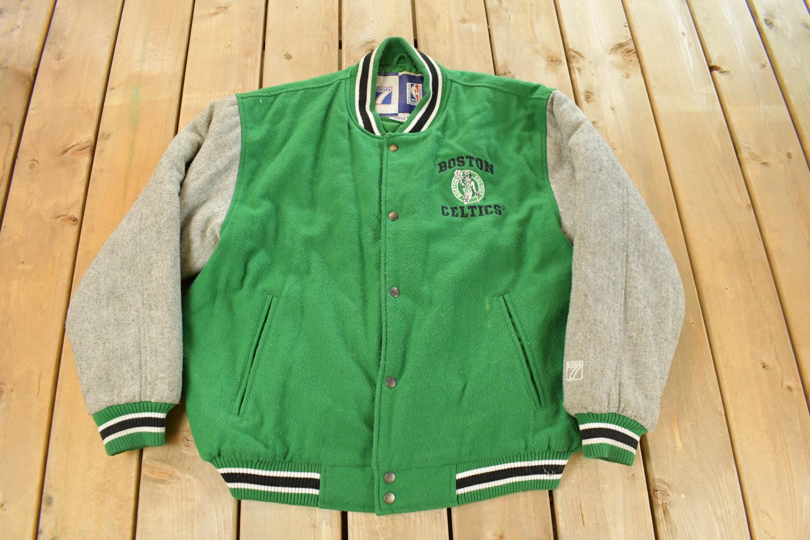 Vintage 1990s Boston Celtics NBA Basketball Embroidered Wool Varsity Jacket Men's Large